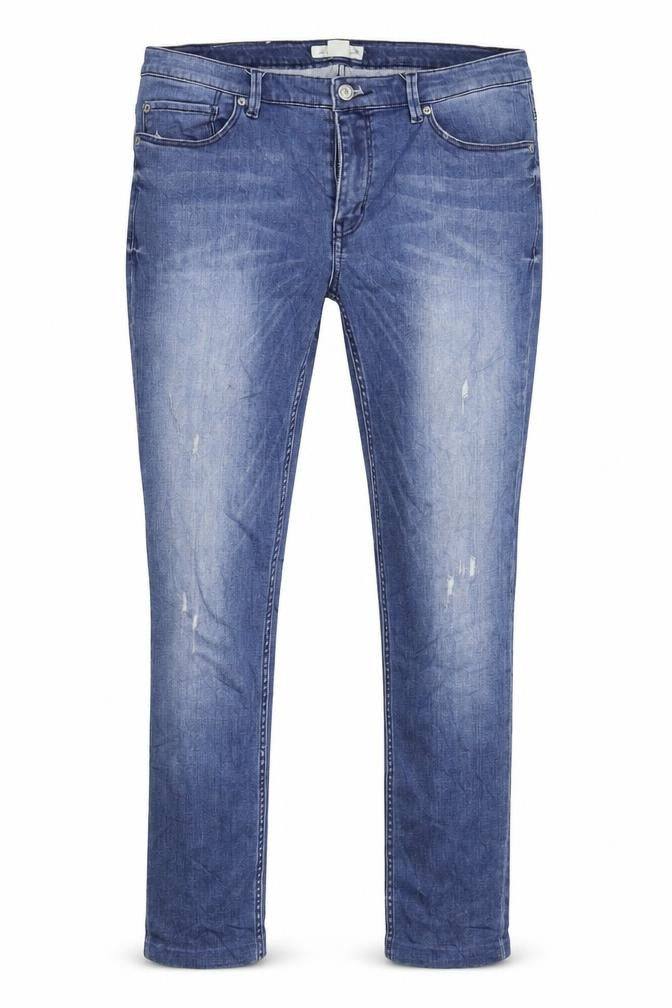Front view of H&M women’s blue denim skinny jeans, size UK 33, in, 27-inch leg
