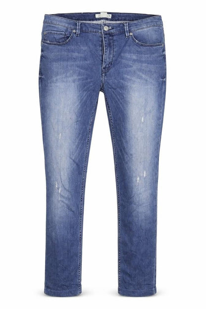 Front view of H&M women’s blue denim skinny jeans, size UK 33, in, 27-inch leg