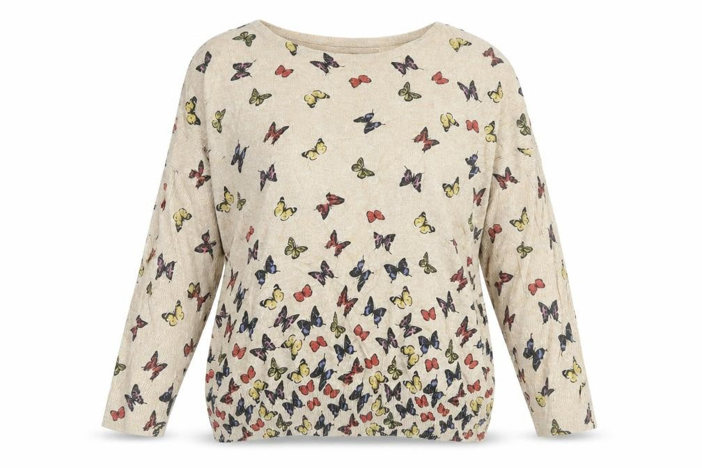 Front view of Mela Loves London women’s beige geometric jumper, size S