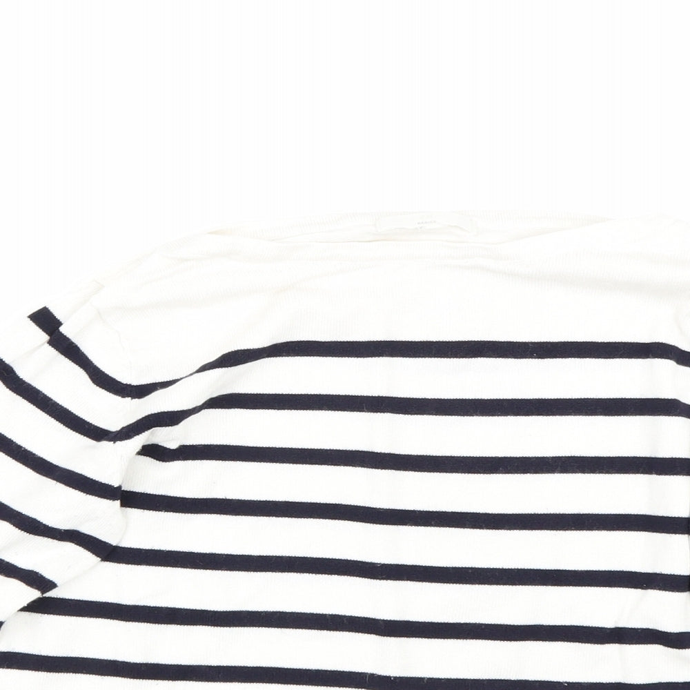 Close-up detail of H&M women’s white striped jumper, size XS