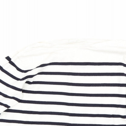 Close-up detail of H&M women’s white striped jumper, size XS