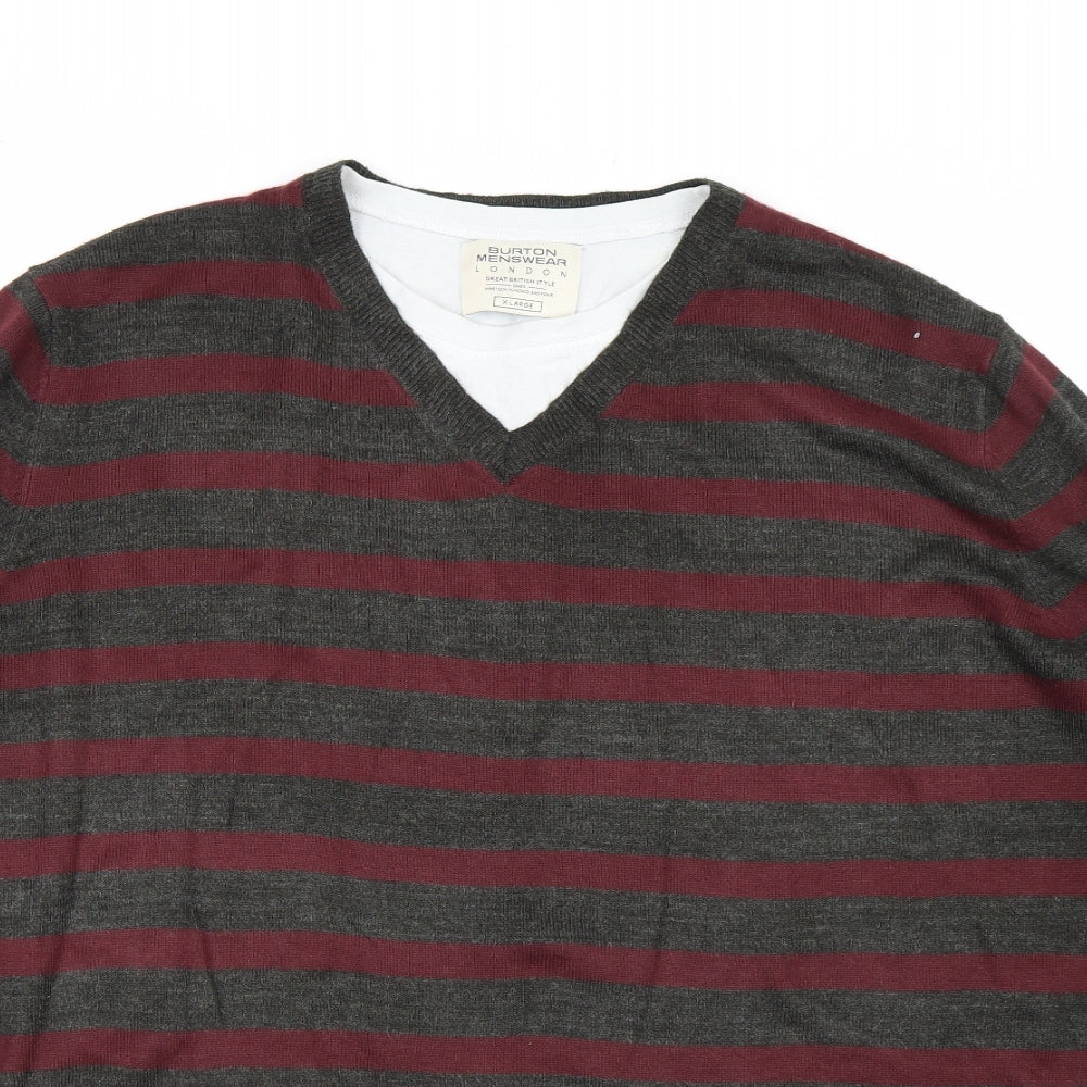 Burton Mens Grey Striped  Pullover Jumper Size XL