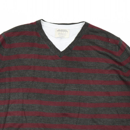 Burton Mens Grey Striped  Pullover Jumper Size XL