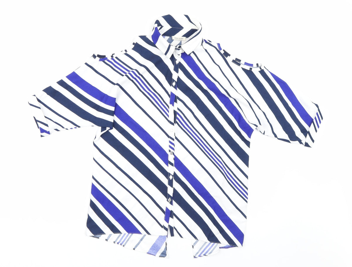 Additional front view of River Island girls’ multicoloured striped basic button-up, size 9-10, years