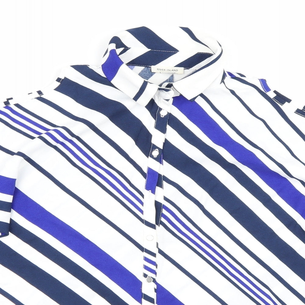 Close-up detail of River Island girls’ multicoloured striped basic button-up, size 9-10, years