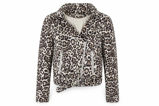 Front view of JCL women’s gold animal print jacket coat, size M