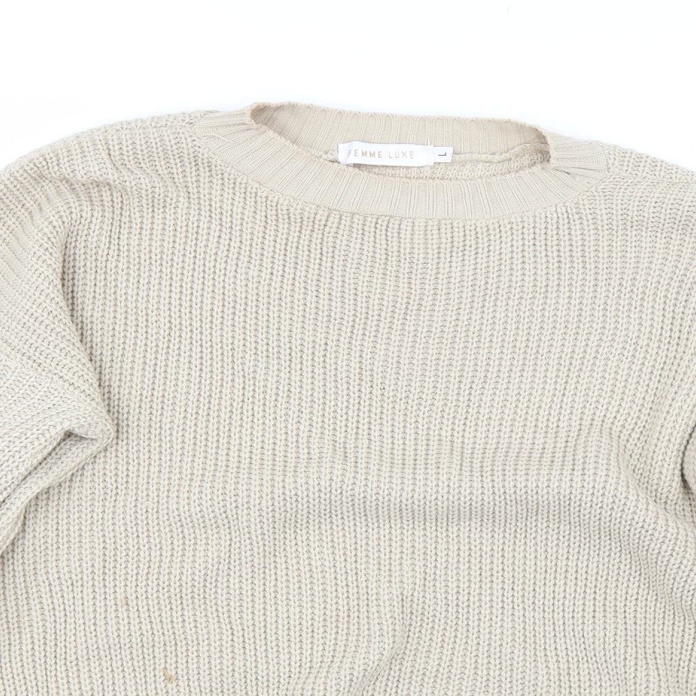 Womens UK Size L Femme Luxe Brown Pullover Jumper