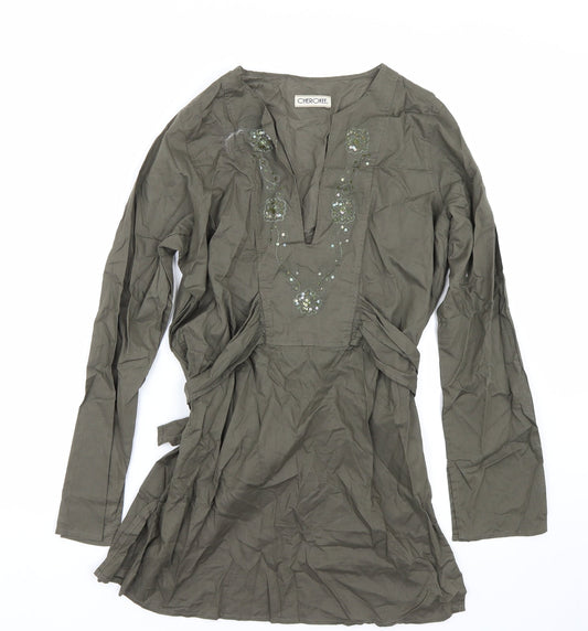 Cherokee Womens Green Floral  Basic Blouse Size 10