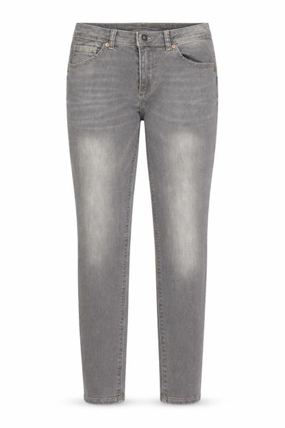 Front view of women’s grey denim skinny jeans, size UK 28, in, 30-inch leg