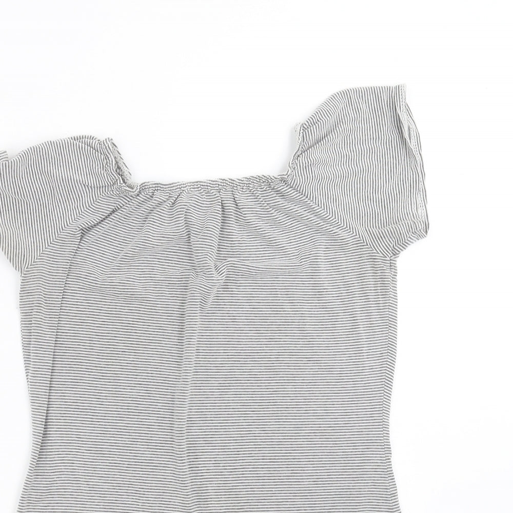 Boohoo Womens Grey Striped  Basic T-Shirt Size 16