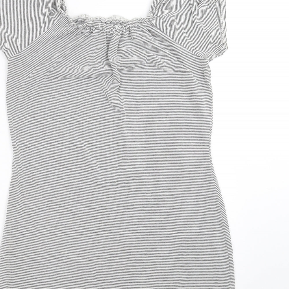 Boohoo Womens Grey Striped  Basic T-Shirt Size 16