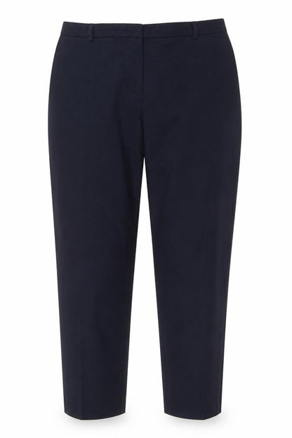 Front view of Marks & Spencer women’s blue argyle/diamond trousers, size UK 16, 30-inch leg