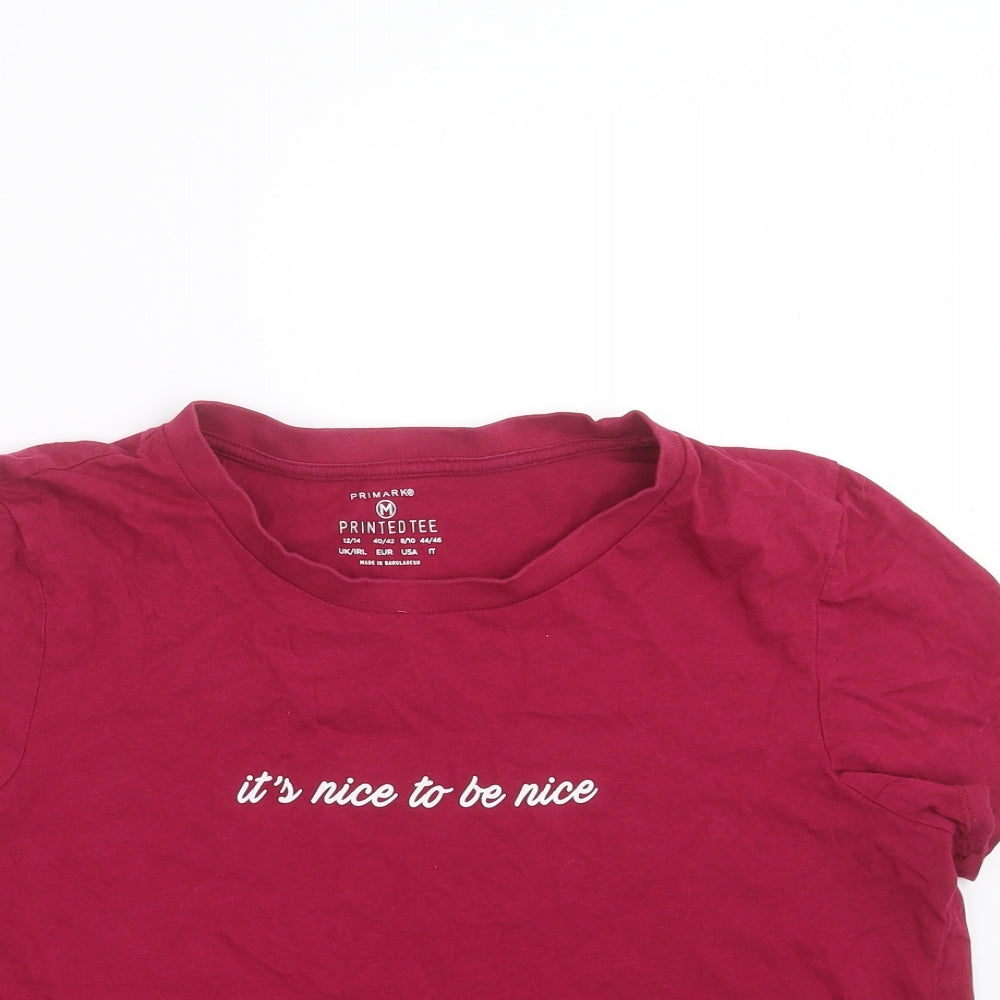 Primark Womens Purple   Cropped T-Shirt Size M  - it's nice to be nice