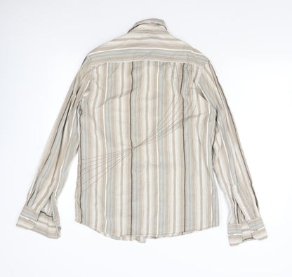 Tom Wolfe Mens Brown Striped   Button-Up Size M