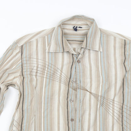 Tom Wolfe Mens Brown Striped   Button-Up Size M