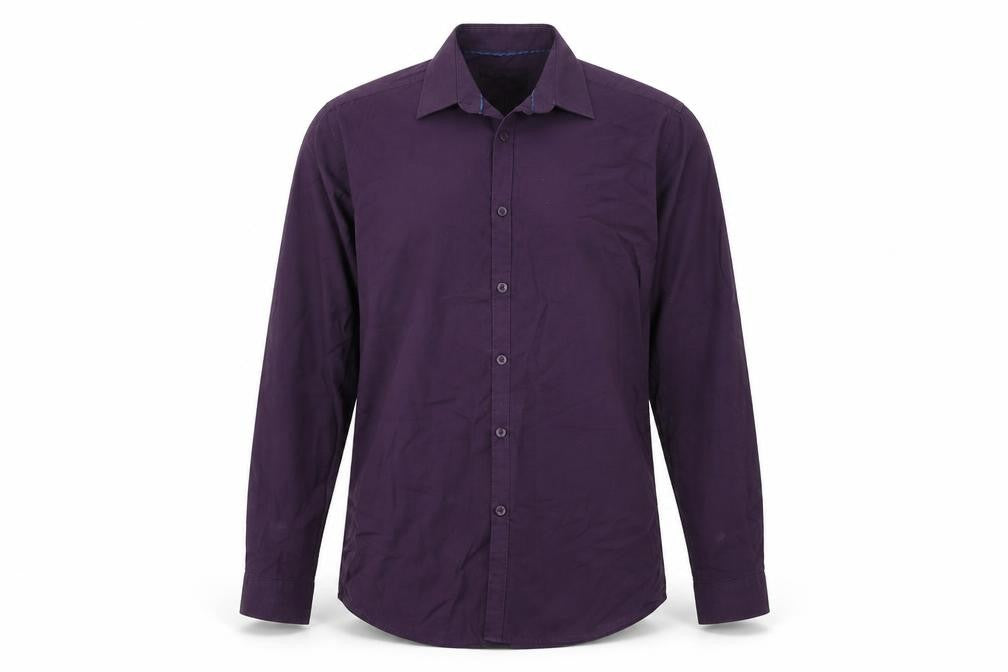 Mens UK Size 15 B&W Purple  Button-Up Long Sleeve Casual Shirt