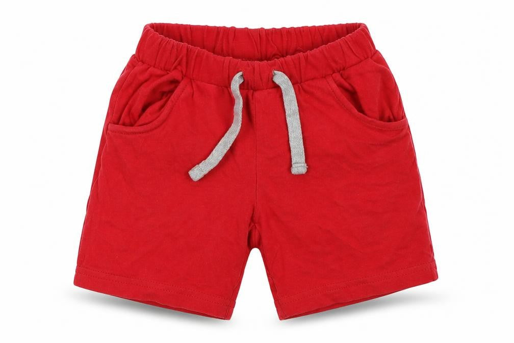 Front view of EMC boys’ red sweat shorts, size 2, years