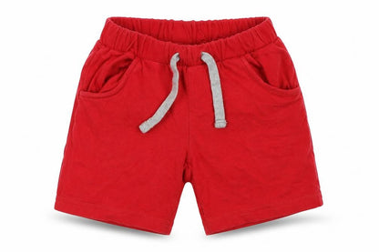 Front view of EMC boys’ red sweat shorts, size 2, years
