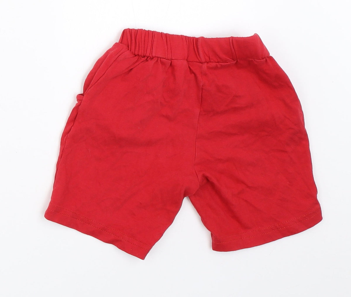 Back view of EMC boys’ red sweat shorts, size 2, years