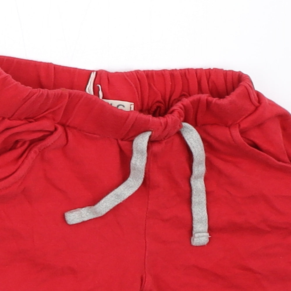 Close-up detail of EMC boys’ red sweat shorts, size 2, years