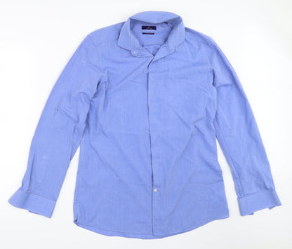 Mens UK Size 16 NEXT Blue  Button-Up Long Sleeve Casual Shirt