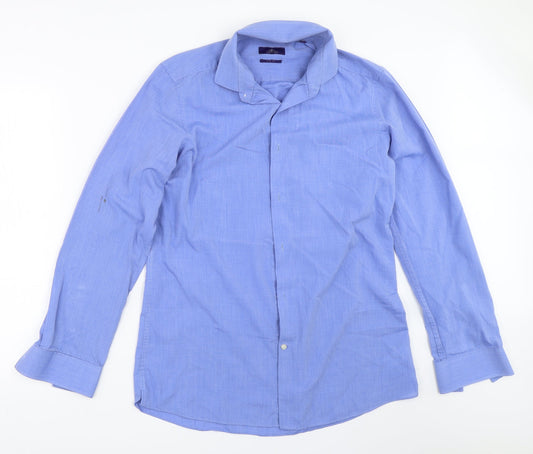 Mens UK Size 16 NEXT Blue  Button-Up Long Sleeve Casual Shirt