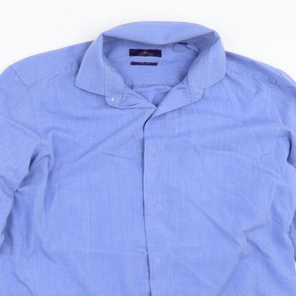 Mens UK Size 16 NEXT Blue  Button-Up Long Sleeve Casual Shirt