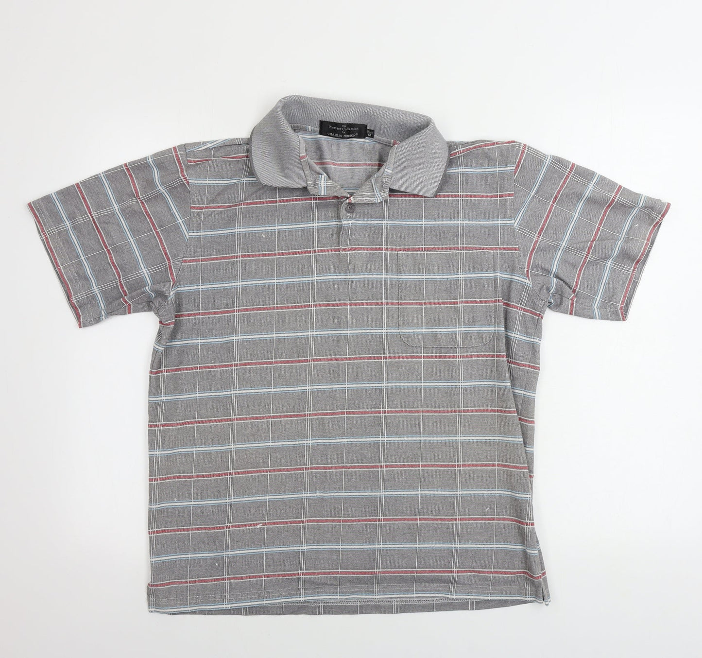 Charles Norton  Mens Grey Check   Polo Size M