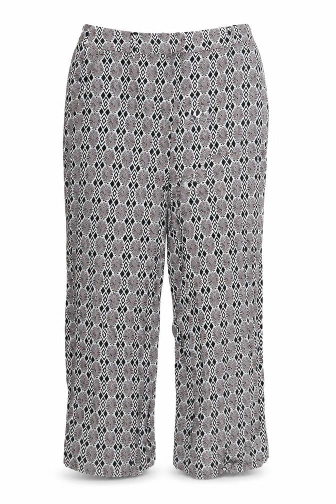 Front view of Next women’s white geometric cropped trousers, size UK 10, 20-inch leg