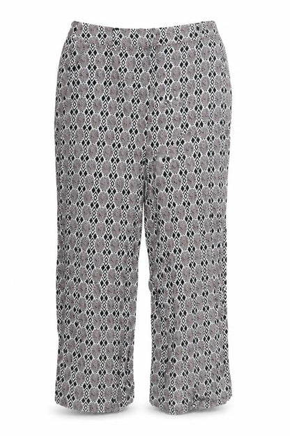 Front view of Next women’s white geometric cropped trousers, size UK 10, 20-inch leg