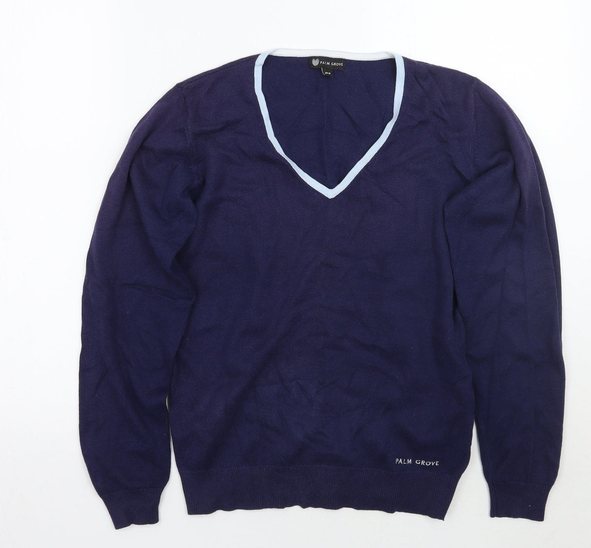 Additional front view of Palm Grove women’s blue jumper, size UK 10