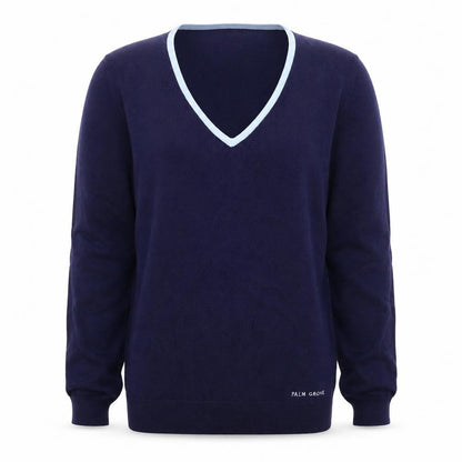 Front view of Palm Grove women’s blue jumper, size UK 10