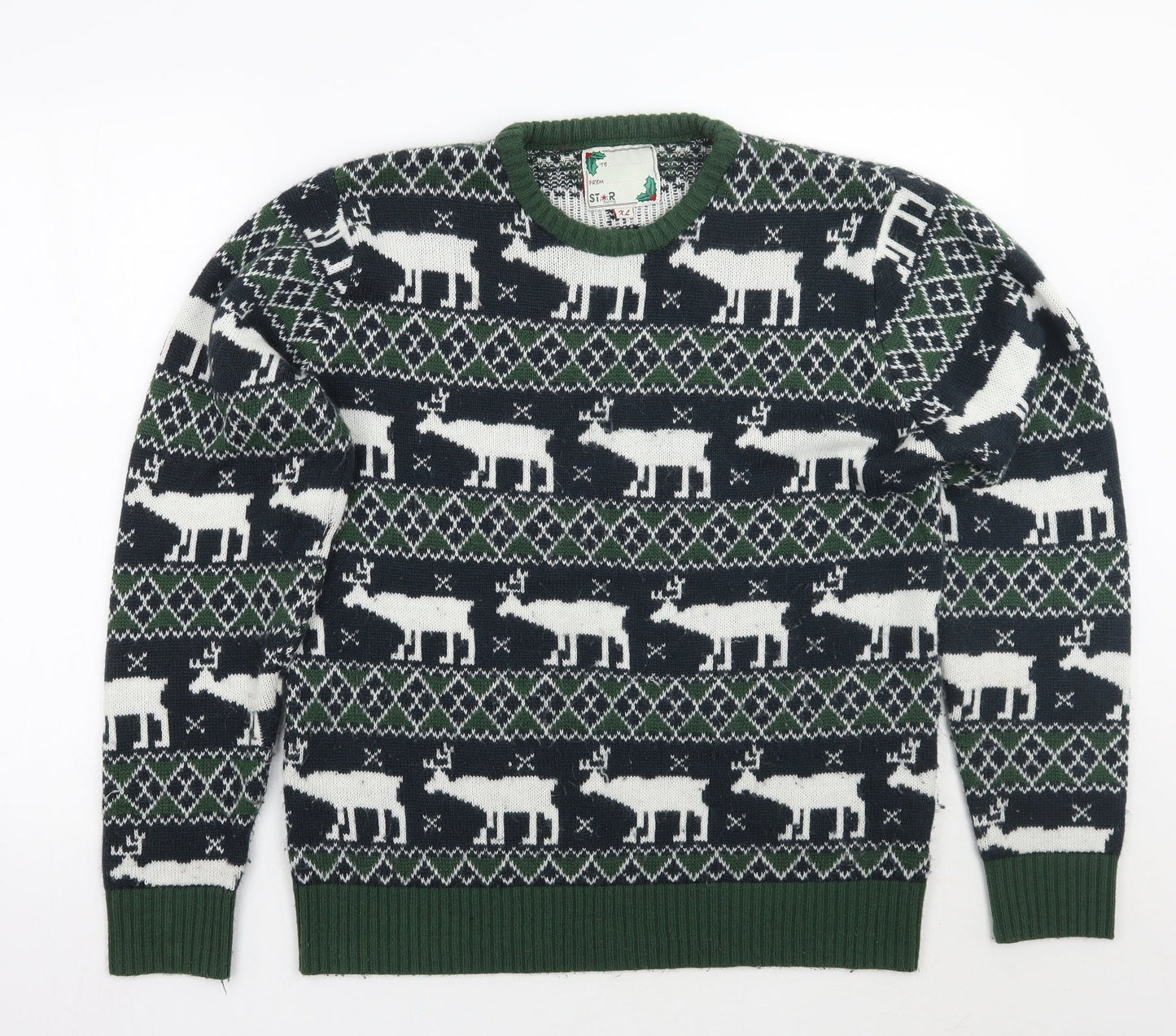 Preworn Mens Green Fair Isle  Pullover Jumper Size XL