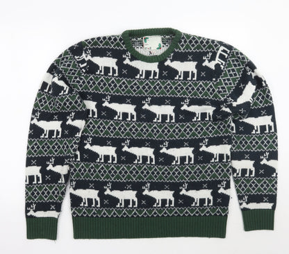 Preworn Mens Green Fair Isle  Pullover Jumper Size XL