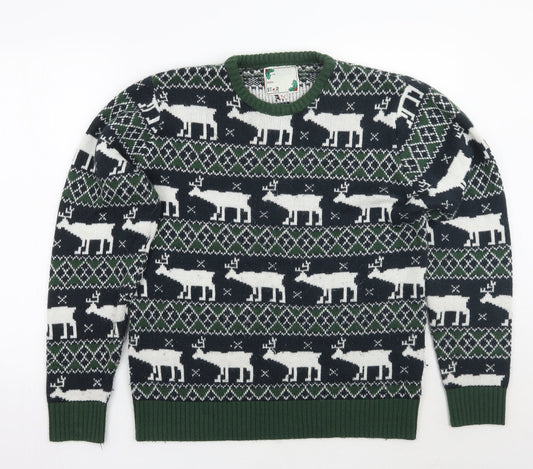 Preworn Mens Green Fair Isle  Pullover Jumper Size XL
