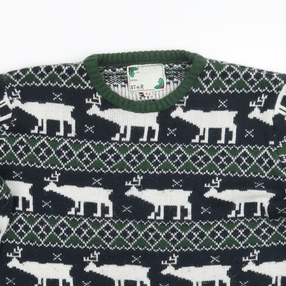 Preworn Mens Green Fair Isle  Pullover Jumper Size XL