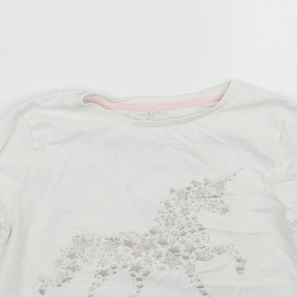 George Girls White Geometric  Basic T-Shirt Size 9-10 Years