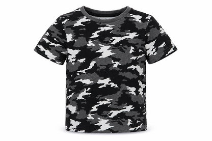 Front view of Tu boys’ grey camouflage basic t-shirt, size 3, years