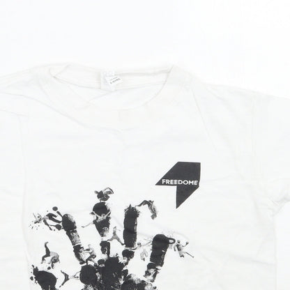 Close-up detail of Casual classics boys’ white basic t-shirt, size 5-6, years