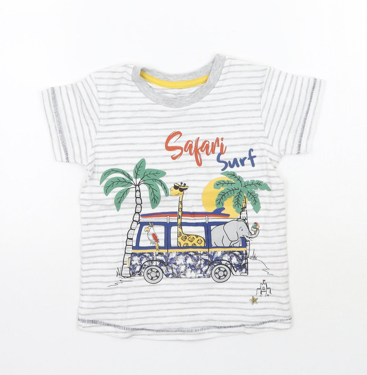 Additional front view of Matalan boys’ white striped basic t-shirt, size 2-3, years