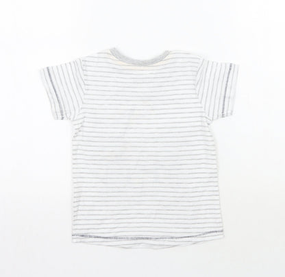 Back view of Matalan boys’ white striped basic t-shirt, size 2-3, years