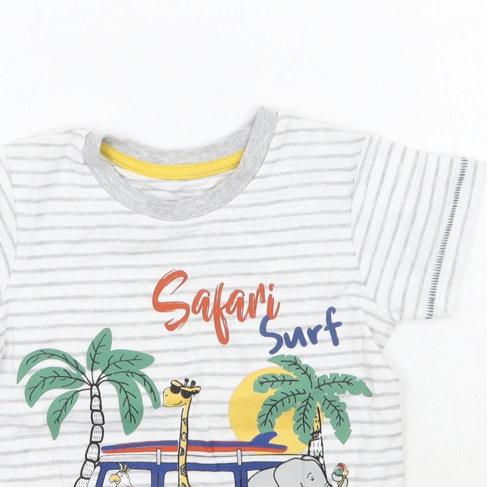 Close-up detail of Matalan boys’ white striped basic t-shirt, size 2-3, years