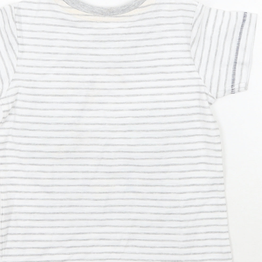 Brand and care label for Matalan boys’ white striped basic t-shirt, size 2-3, years