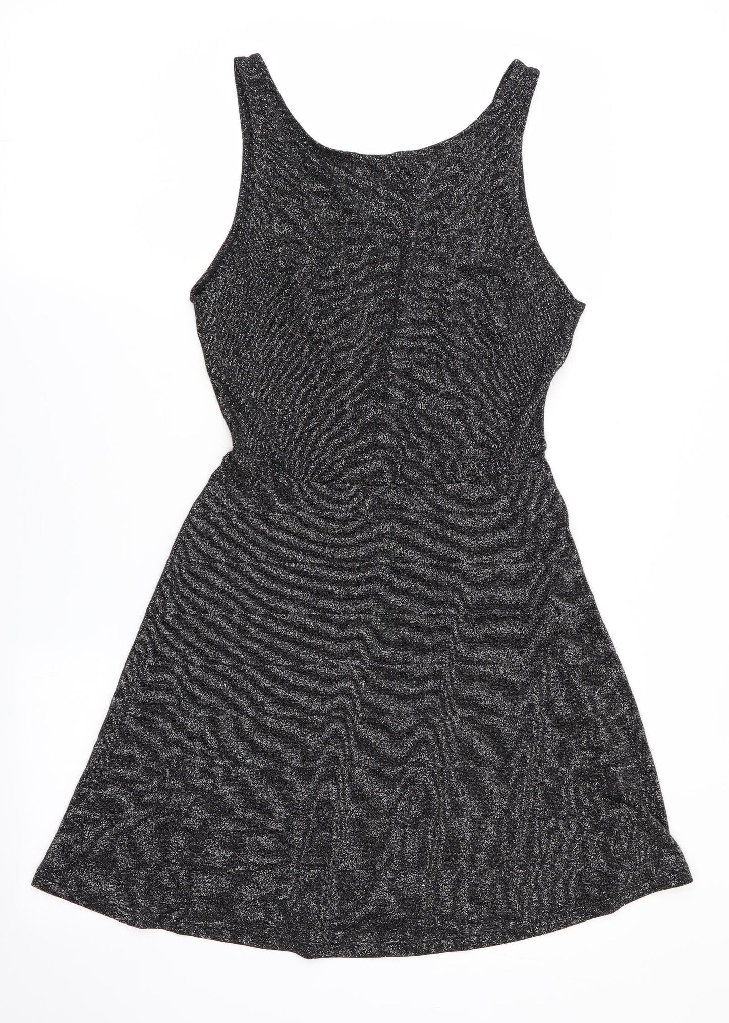 Divided Womens Black   Fit & Flare  Size 10  - Glitter effect Deep V Back