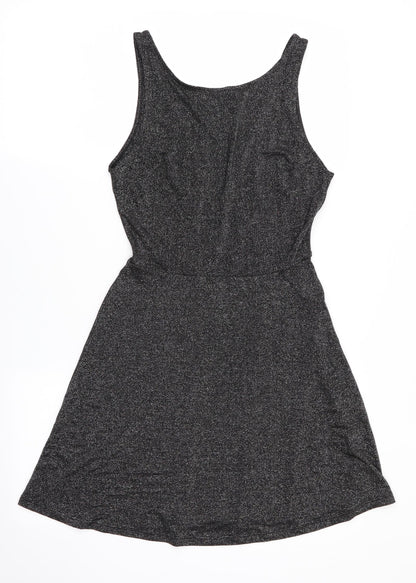 Divided Womens Black   Fit & Flare  Size 10  - Glitter effect Deep V Back