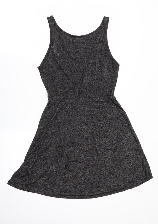 Divided Womens Black   Fit & Flare  Size 10  - Glitter effect Deep V Back