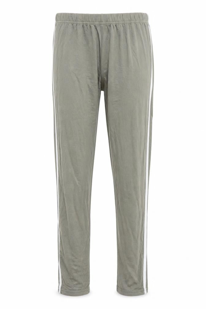 Front view of Boohoo women’s green track pants leggings, size UK 10, 26-inch leg