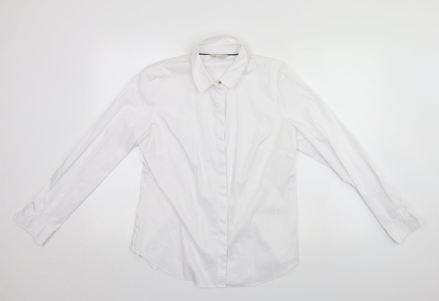 Mens UK Size 14 Marks and Spencer White  Button-Up Long Sleeve Casual Shirt