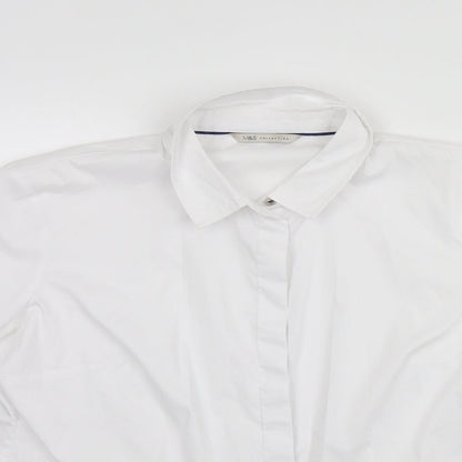 Mens UK Size 14 Marks and Spencer White  Button-Up Long Sleeve Casual Shirt
