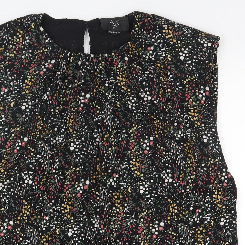 AX Paris Womens Black Floral  Basic T-Shirt Size 14